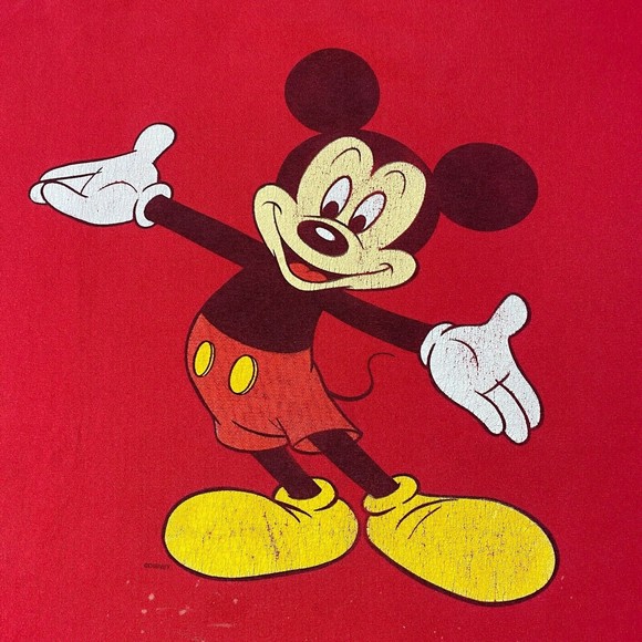 VINTAGE Disney Designs Mickey Mouse Shirt Adult 2XL Red 90s VTG Mens DISTRESSED - Picture 3 of 14